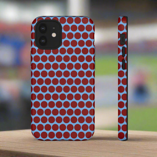 Maroon Dot, Light blue B/Ground Polka Dot Tough Phone Case for iPhone, Samsung, and Google Phones