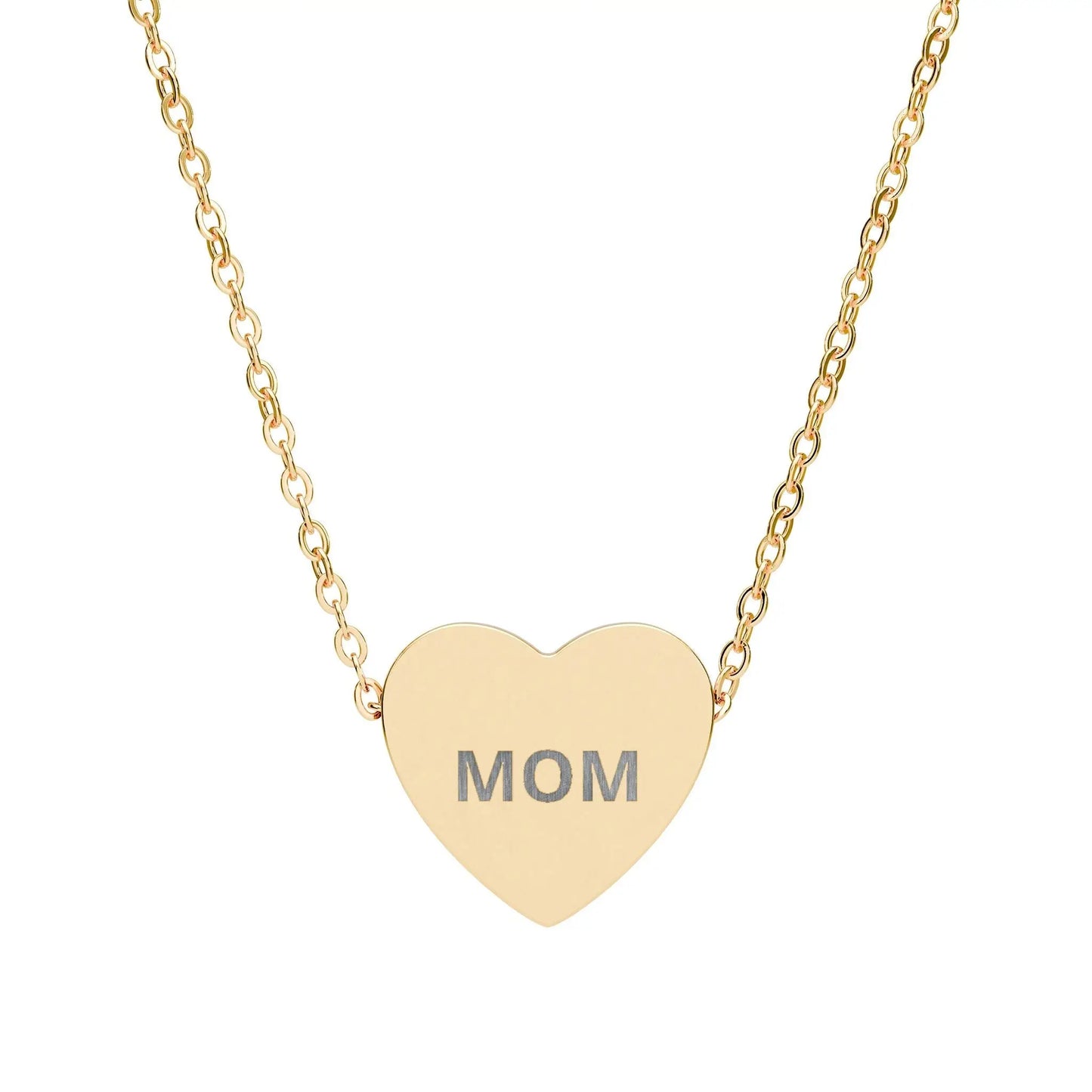 Mom Engraved Heart Necklace | Sterling Silver or Rose Gold - One Size / 18K Gold PVD coating - Accessories