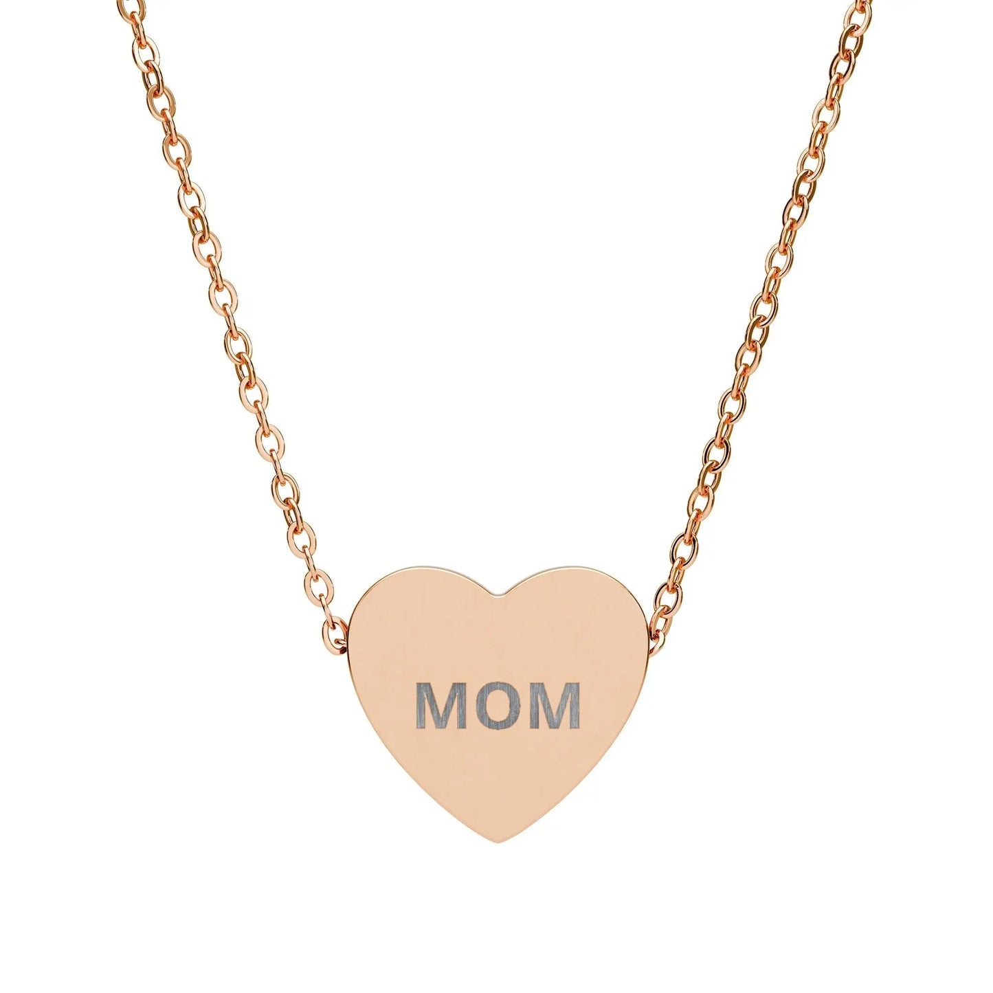 Mom Engraved Heart Necklace | Sterling Silver or Rose Gold - One Size / 18K Rose Gold PVD coating - Accessories