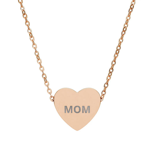 Mom Engraved Heart Necklace | Sterling Silver or Rose Gold - One Size / 18K Rose Gold PVD coating - Accessories