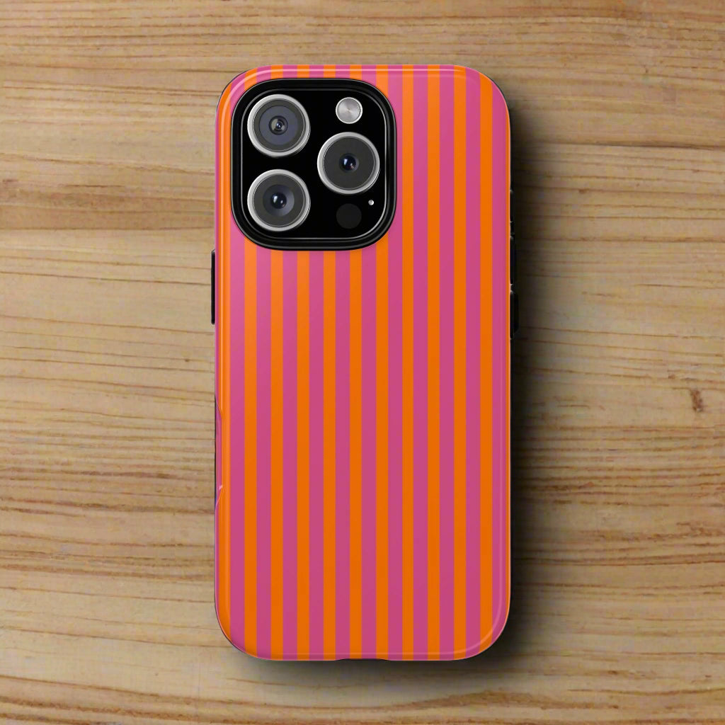 Orange and Pink Striped Tough Phone Case Cover - iPhone 16 Pro / Glossy - Phone Case