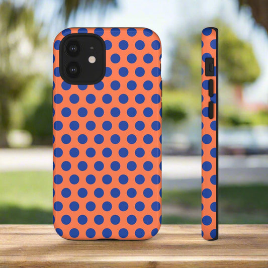 Orange & Blue Polkadot Tough Phone Case for iPhone, Samsung, and Google Phones