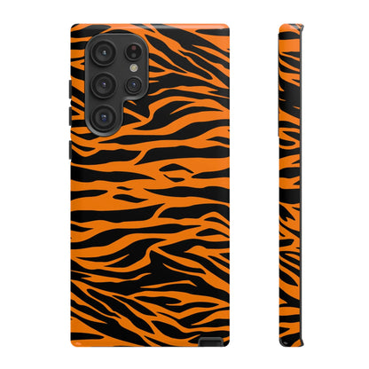 Back side of an orange cute wild tiger print pattern phone case for iphone galaxy s and pixel mobile phone cases