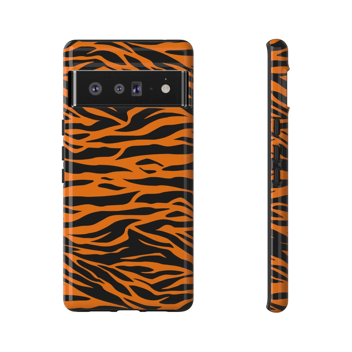 Back side of orange cute wild tiger print pattern phone case for iphone galaxy s and pixel mobile phone cases