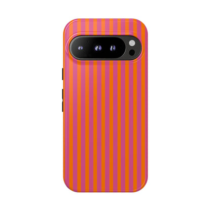Orange Pink Striped Tough Phone Cases - Google Pixel 9 Pro / Glossy - Phone Case