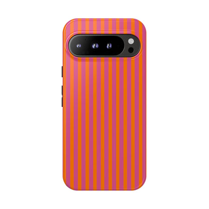 Orange Pink Striped Tough Phone Cases - Google Pixel 9 Pro XL / Glossy - Phone Case