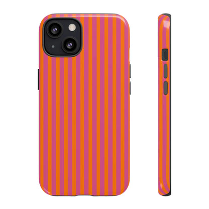 Orange Pink Striped Tough Phone Cases - iPhone 13 / Glossy - Phone Case