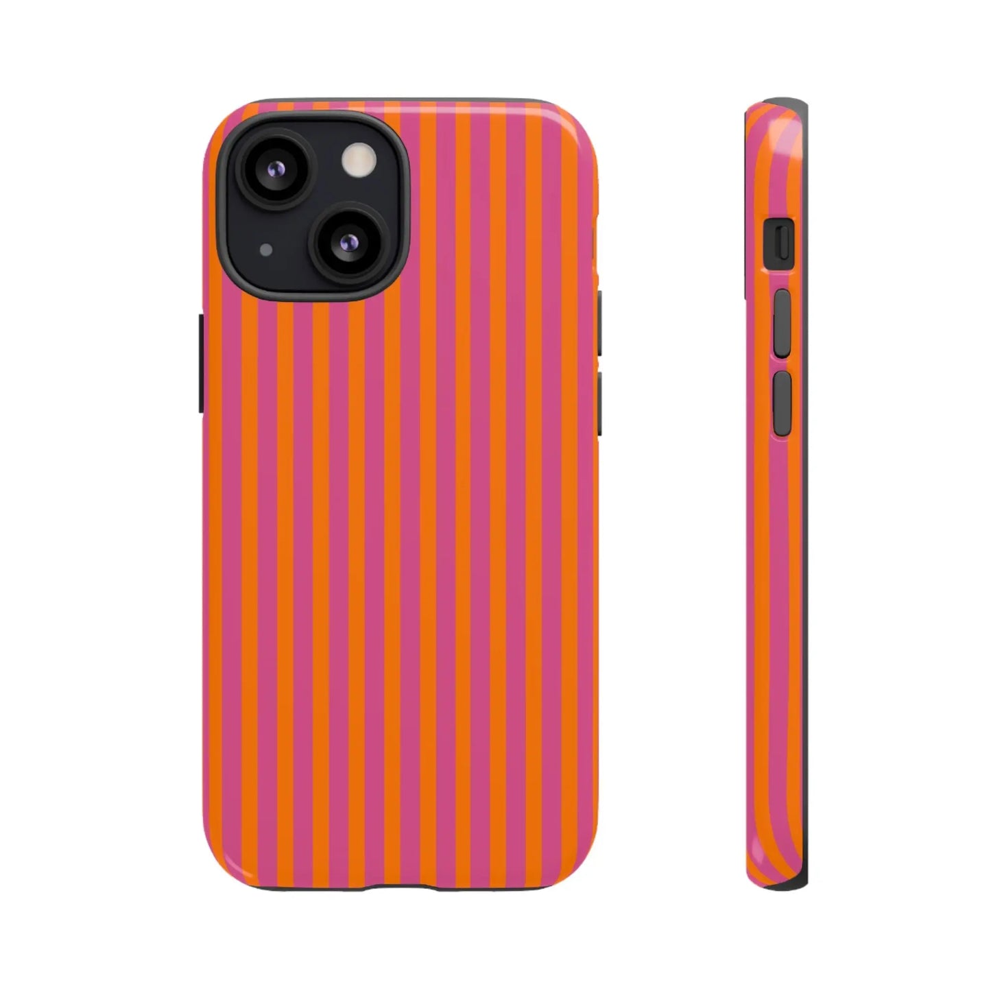 Orange Pink Striped Tough Phone Cases - iPhone 13 Mini / Glossy - Phone Case