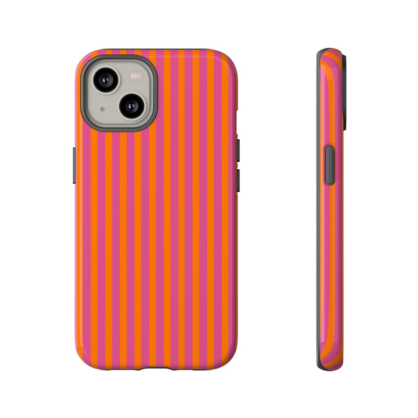 Orange Pink Striped Tough Phone Cases - iPhone 14 / Glossy - Phone Case