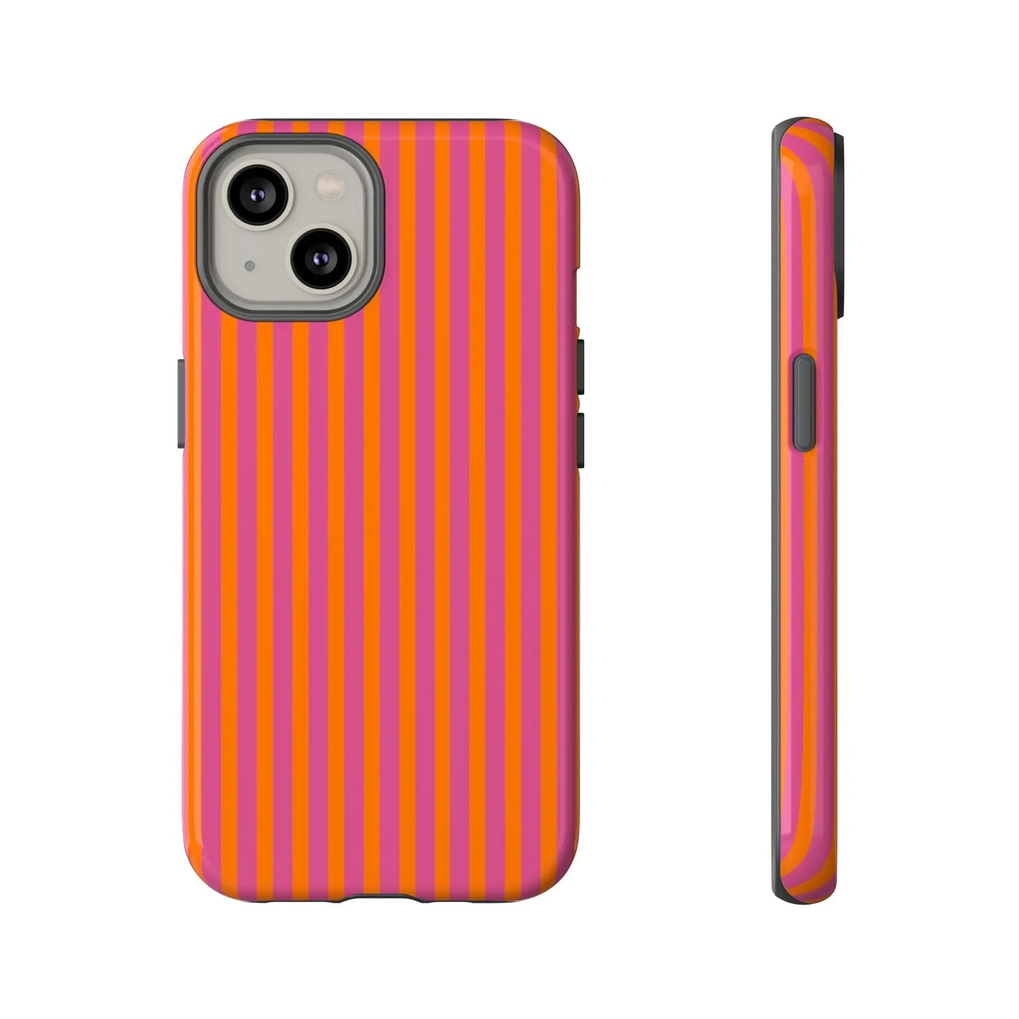 Orange Pink Striped Tough Phone Cases - iPhone 14 / Glossy - Phone Case