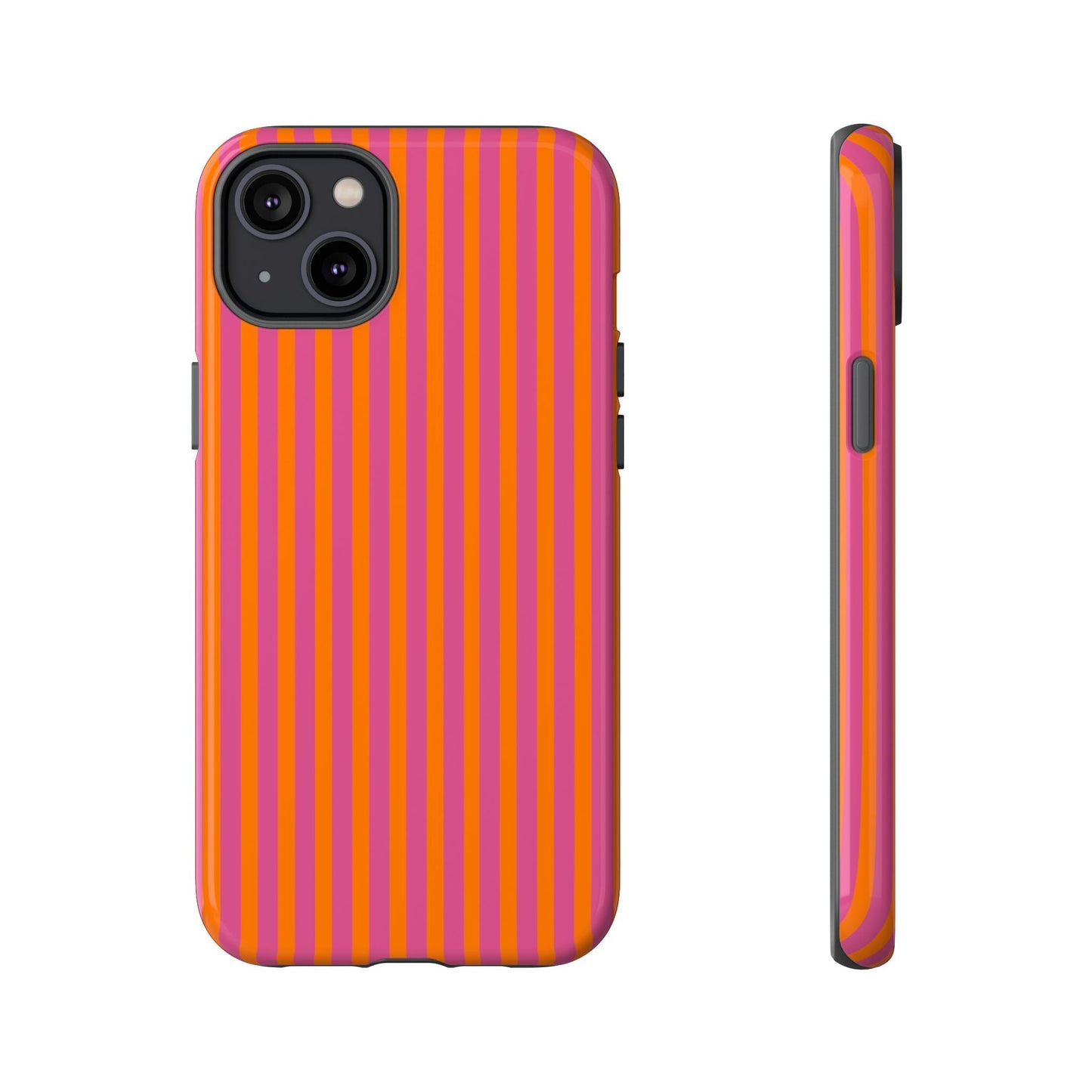 Orange Pink Striped Tough Phone Cases - iPhone 14 Plus / Glossy - Phone Case