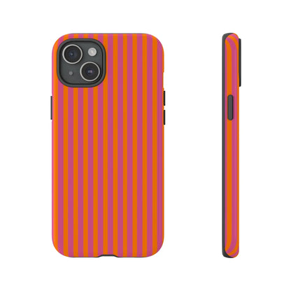 Orange Pink Striped Tough Phone Cases - iPhone 15 Plus / Glossy - Phone Case