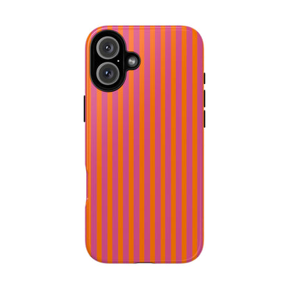 Orange Pink Striped Tough Phone Cases - iPhone 16 Plus / Glossy - Phone Case