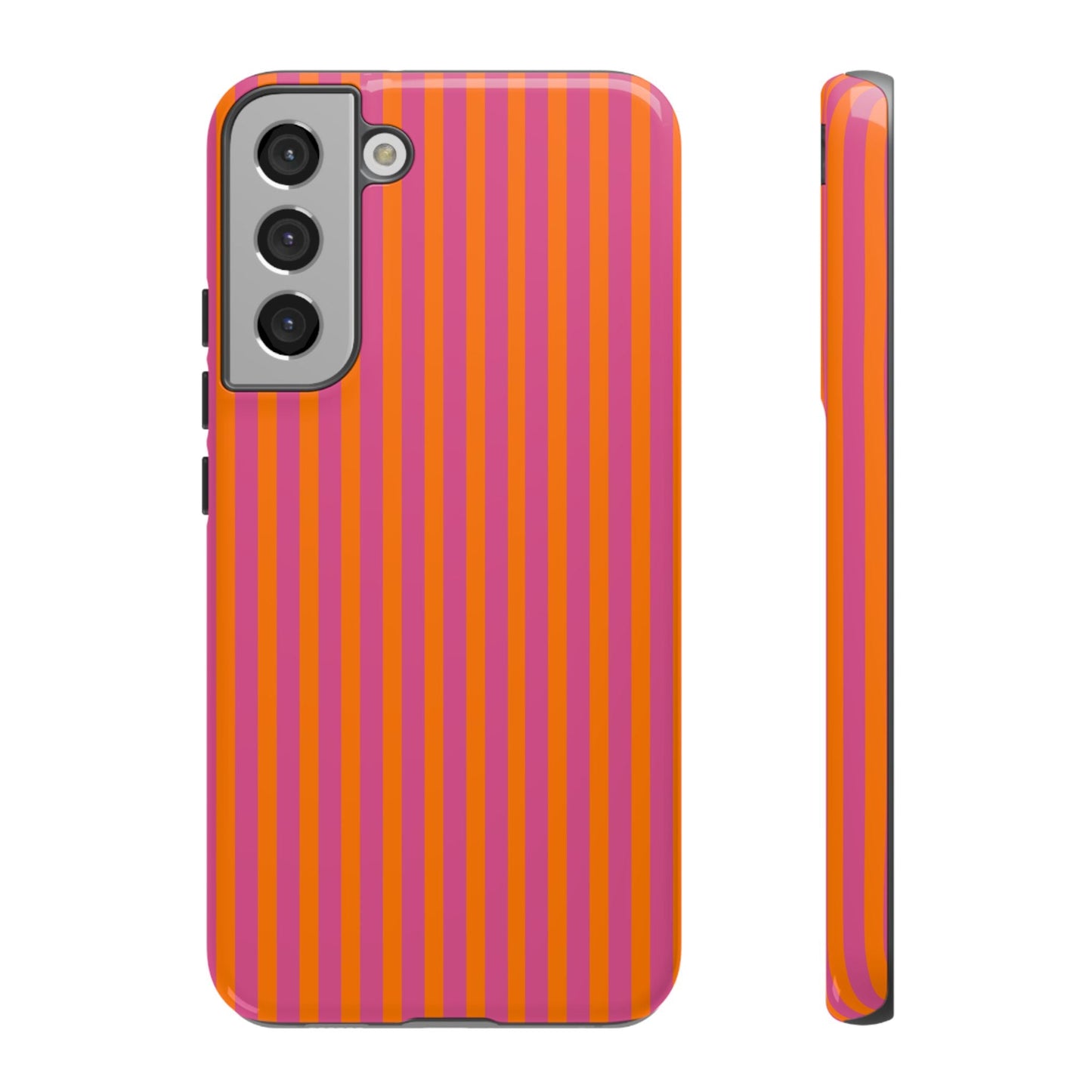 Orange Pink Striped Tough Phone Cases - Samsung Galaxy S22 Plus / Glossy - Phone Case