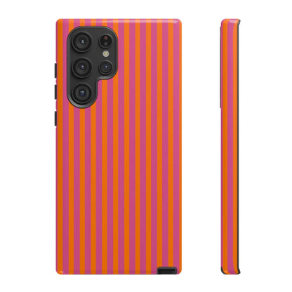 Orange Pink Striped Tough Phone Cases - Samsung Galaxy S22 Ultra / Glossy - Phone Case