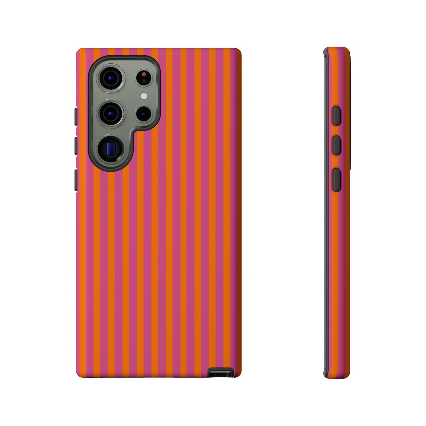 Orange Pink Striped Tough Phone Cases - Samsung Galaxy S23 Ultra / Glossy - Phone Case