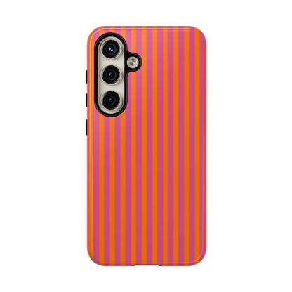 Orange Pink Striped Tough Phone Cases - Samsung Galaxy S24 / Glossy - Phone Case