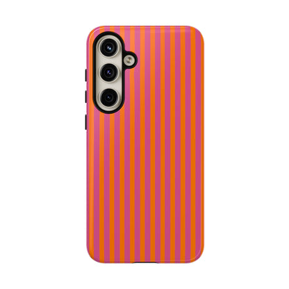 Orange Pink Striped Tough Phone Cases - Samsung Galaxy S24 Plus / Glossy - Phone Case