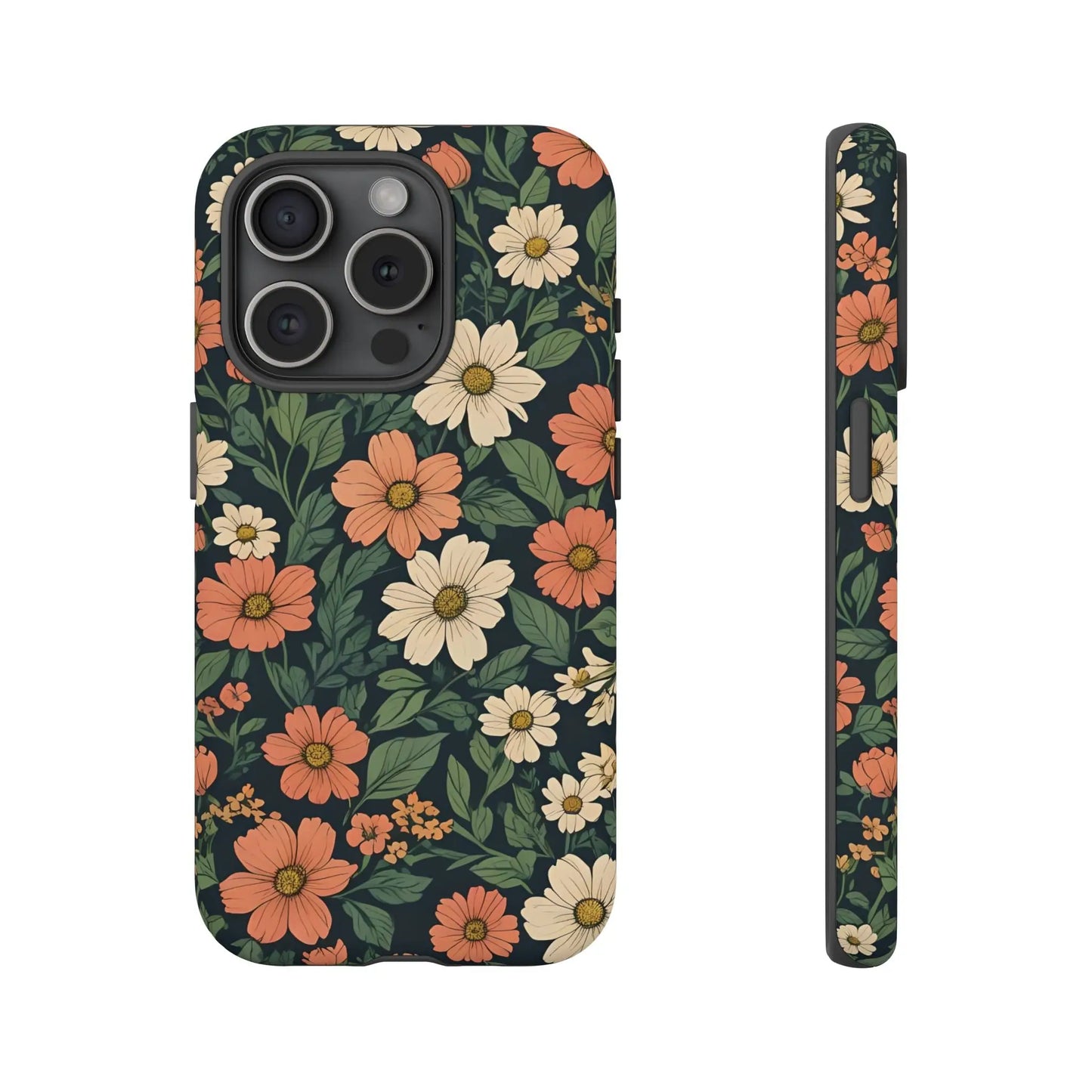 Orange & White Floral Phone Case Elegant Protection - iPhone 15 Pro / Matte - Mobile Phone Cases