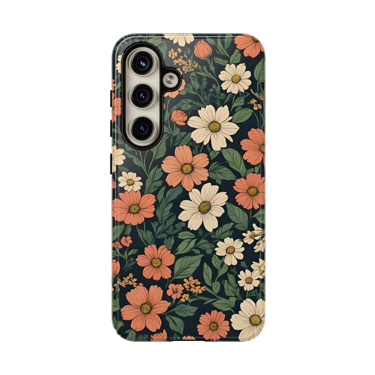 Orange & White Floral Phone Case Elegant Protection - Samsung Galaxy S24 / Glossy - Mobile Phone Cases