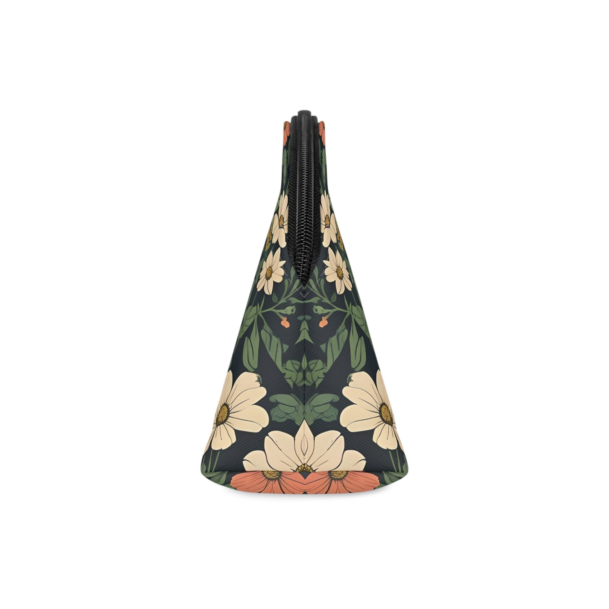Orange & White Floral Travel Makeup Bag Lightweight, Durable Cosmetic Pouch