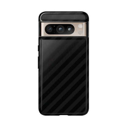 Black diagonal pattern carbon fiber phone case with tough gloss finish and precise camera cutouts shown from back side