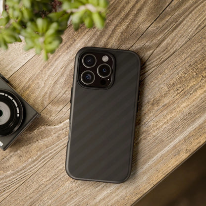 Black carbon fiber phone case with black diagonal pattern tough gloss finish protective cover shown from back side
