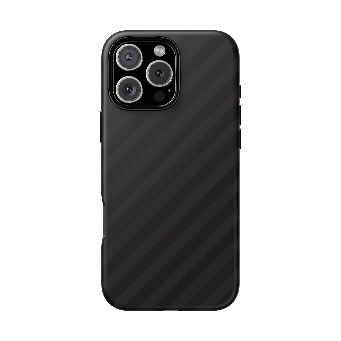 Black carbon fiber-patterned phone case with black diagonal pattern tough gloss finish shown from the back side