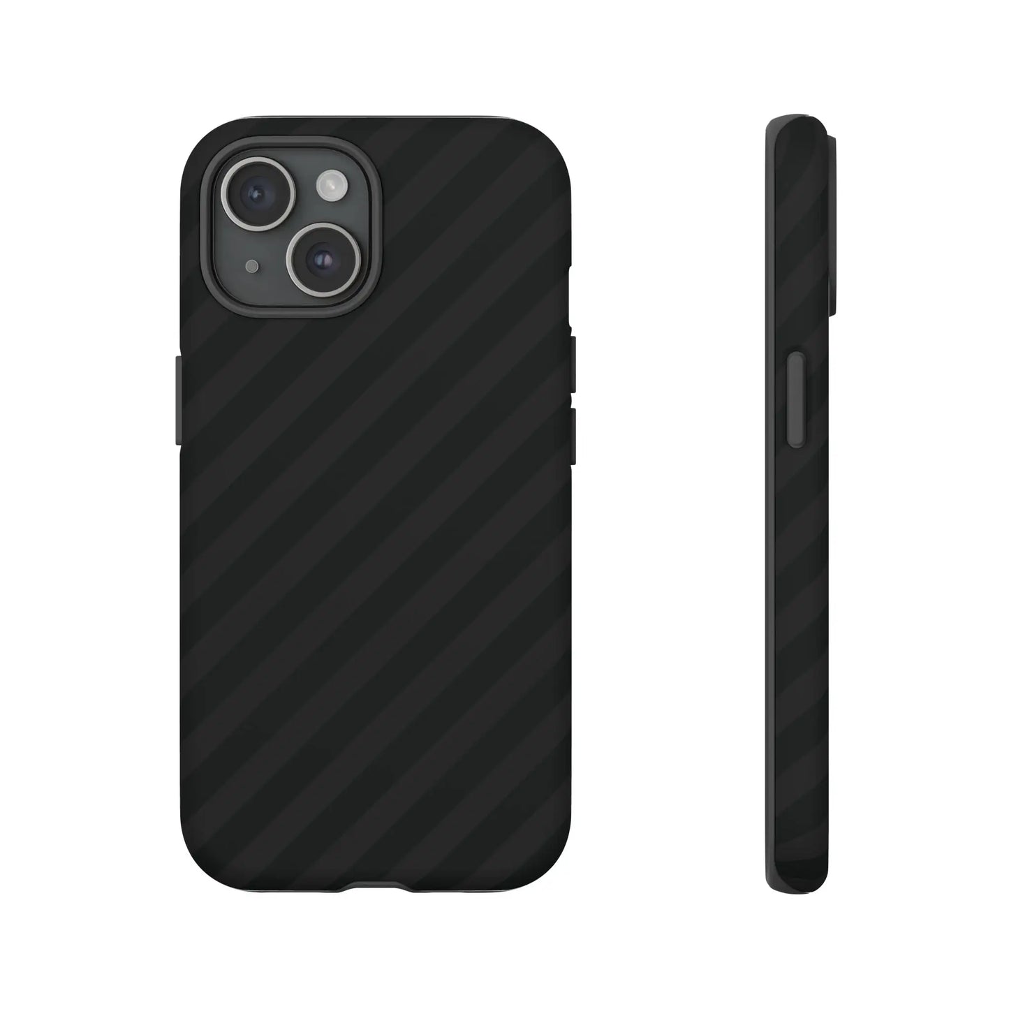 Back side of a black carbon fiber phone case with black diagonal pattern tough gloss finish protective cover for iPhone and Samsung