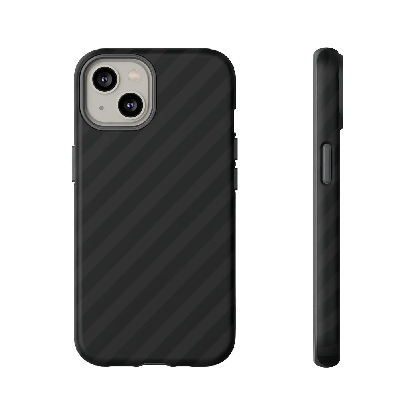 Black carbon fiber phone case with a sleek black diagonal pattern tough gloss finish shown from the back side