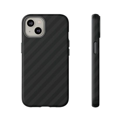 Black carbon fiber phone case with a sleek black diagonal pattern tough gloss finish shown from the back side