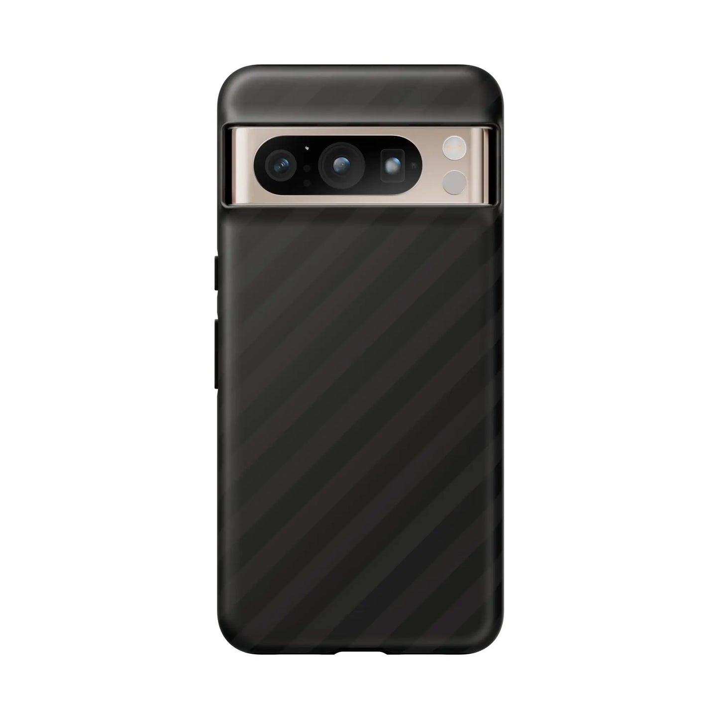 Black carbon fiber phone case with a black diagonal pattern tough gloss finish shown from the back side
