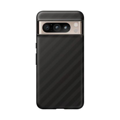 Black carbon fiber phone case with a black diagonal pattern tough gloss finish shown from the back side