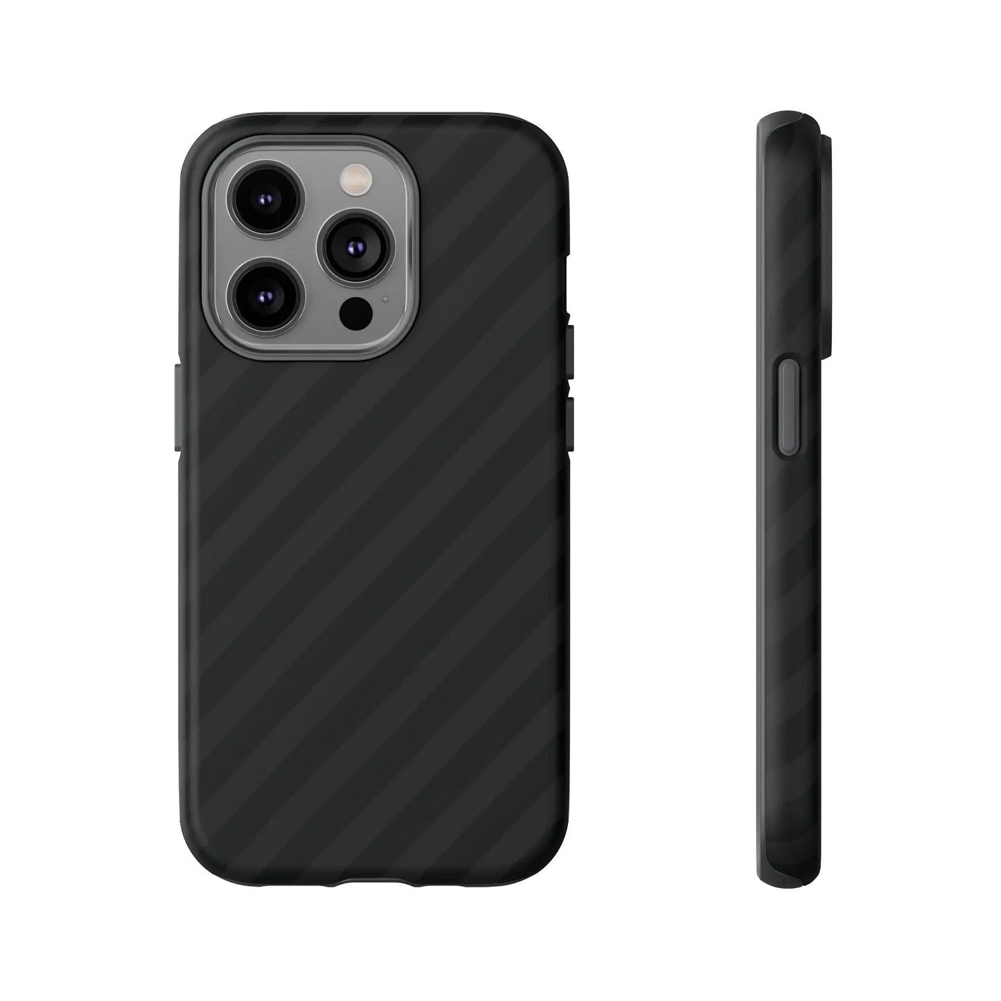 Black carbon fiber-patterned phone case with a sleek modern design and black diagonal pattern tough gloss finish back side