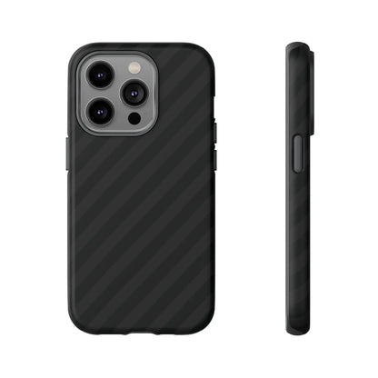 Black carbon fiber-patterned phone case with a sleek modern design and black diagonal pattern tough gloss finish back side