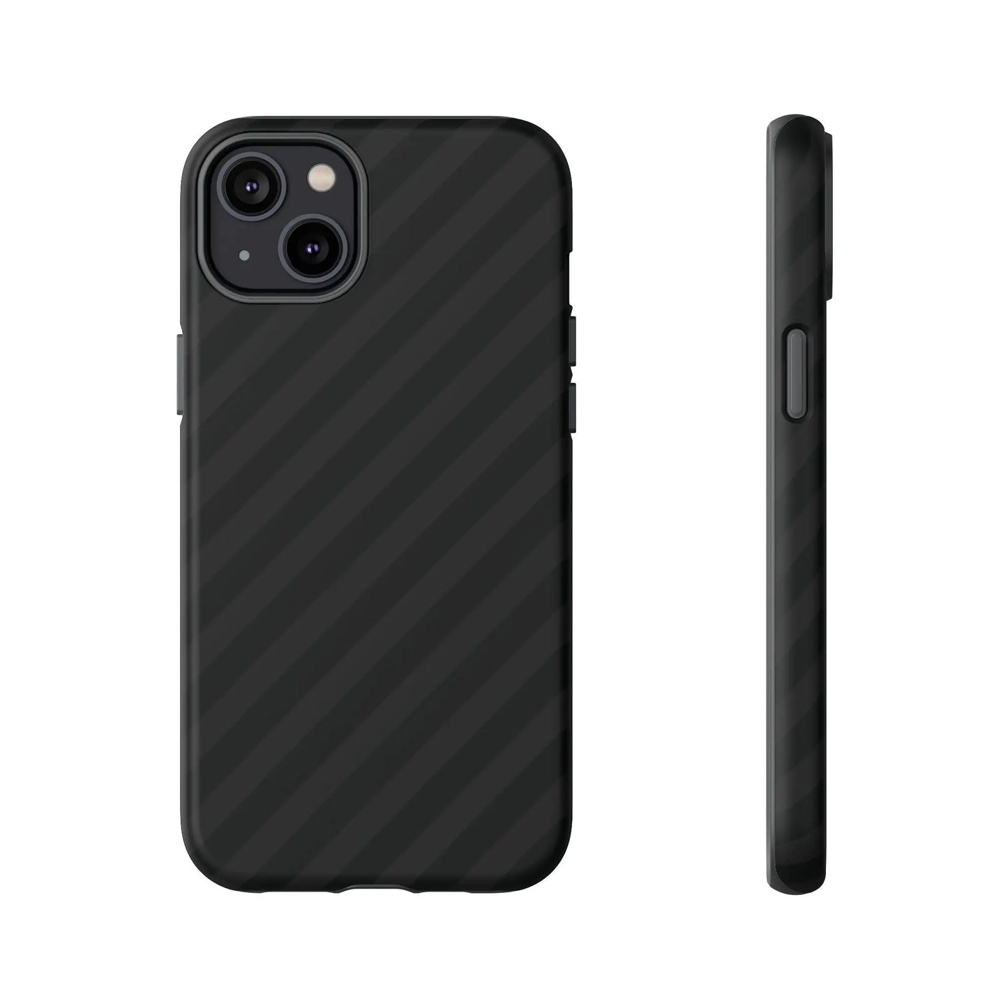 Black carbon fiber-patterned phone case with a sleek matte finish featuring a black diagonal pattern tough gloss design shown from back side