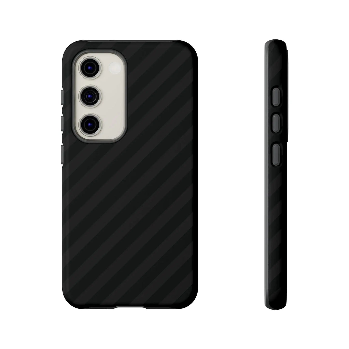 Black carbon fiber phone case with black diagonal pattern tough gloss finish shown from the back side