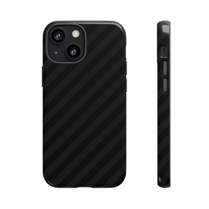 Image of the back side of a black diagonal pattern tough gloss finish carbon fiber phone case for iphone samsung google pixel