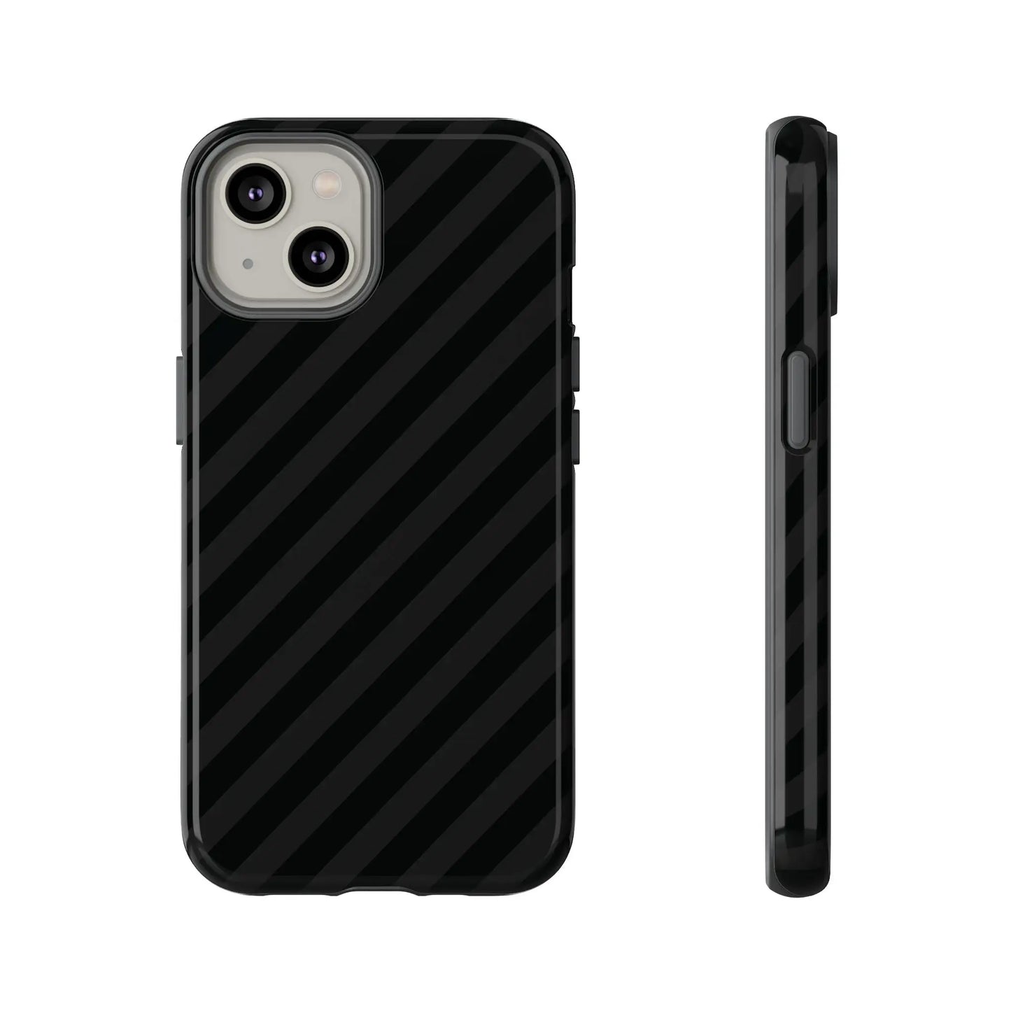 Back of a black diagonal pattern tough phone case with a glossy finish for iphone samsung and google pixel