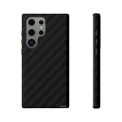 Black carbon fiber textured phone case for samsung galaxy s23 ultra with black diagonal pattern tough gloss finish back view