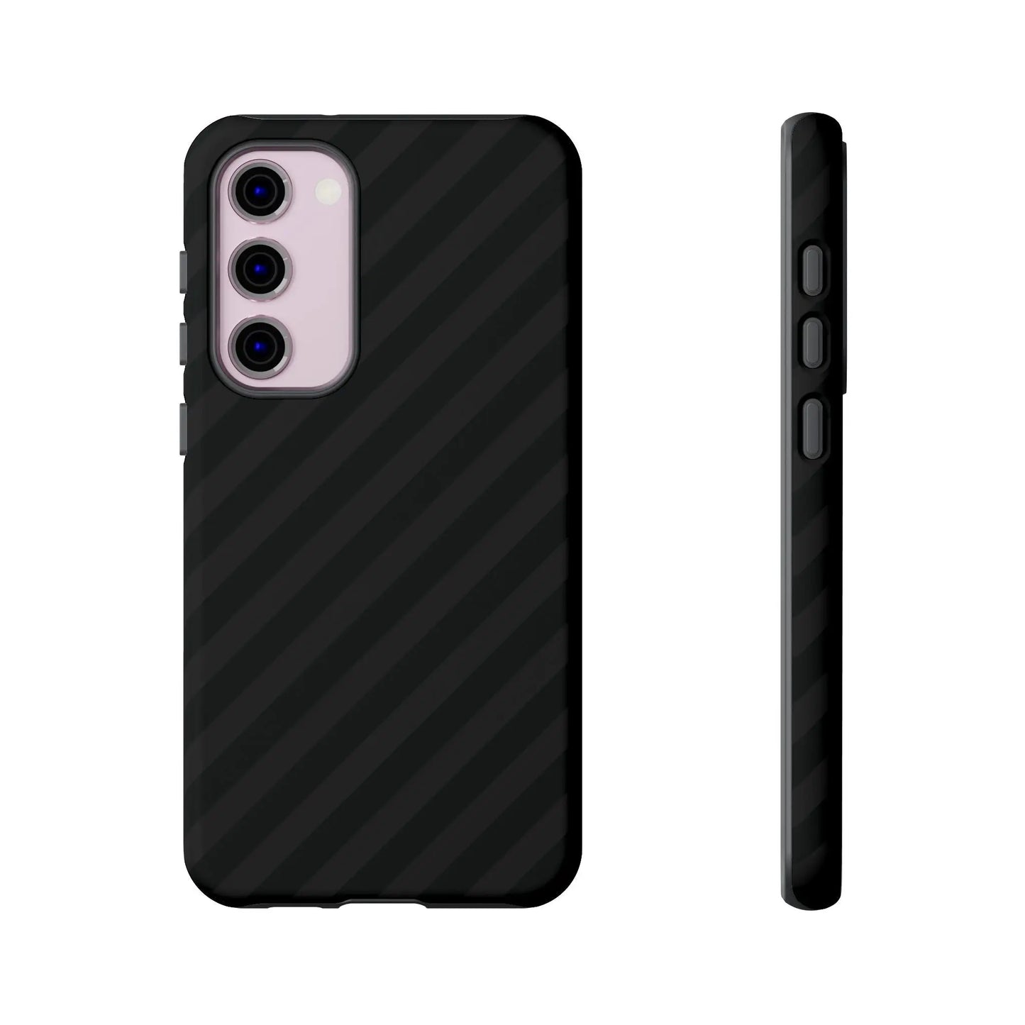 Black carbon fiber-patterned phone case with diagonal pattern tough gloss finish shown from the back side