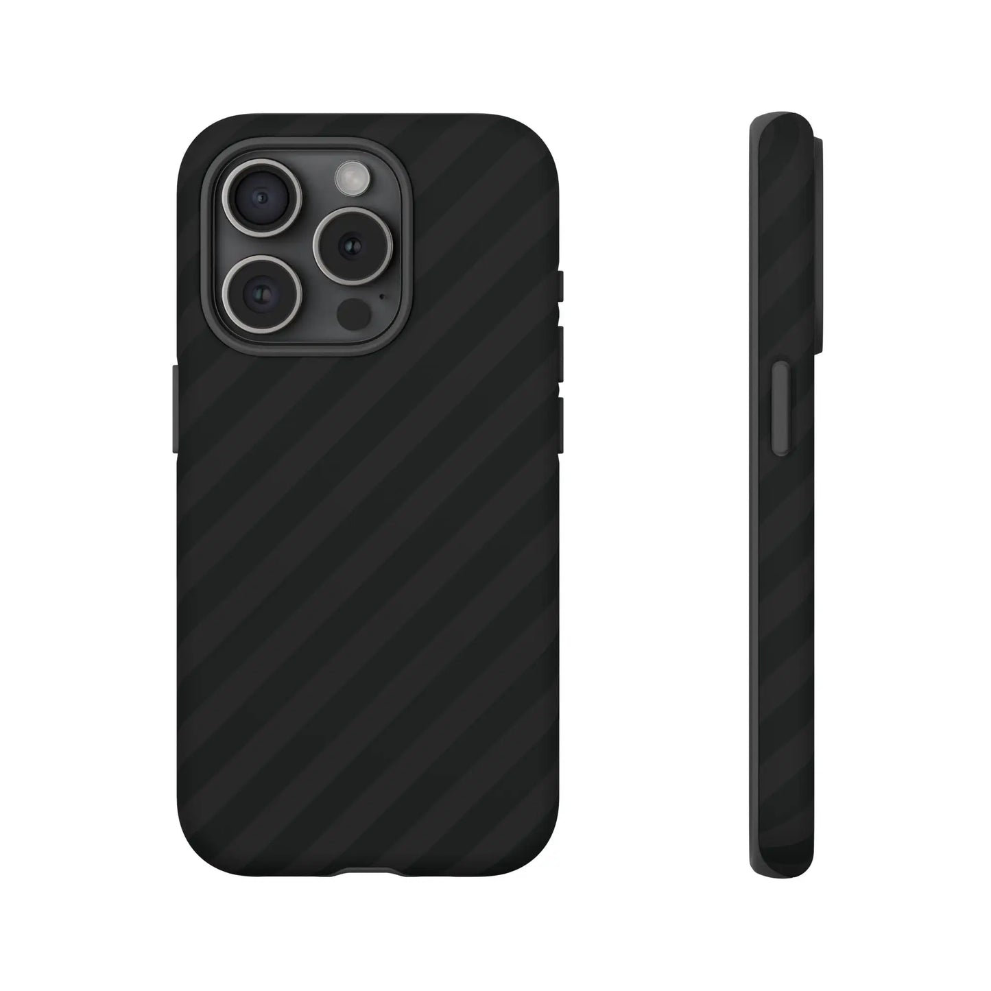 Black carbon fiber-patterned phone case with black diagonal pattern tough gloss finish shown from the back side