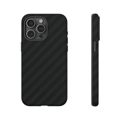 Back side of a black carbon fiber phone case with black diagonal pattern tough gloss finish for iphone samsung pixel
