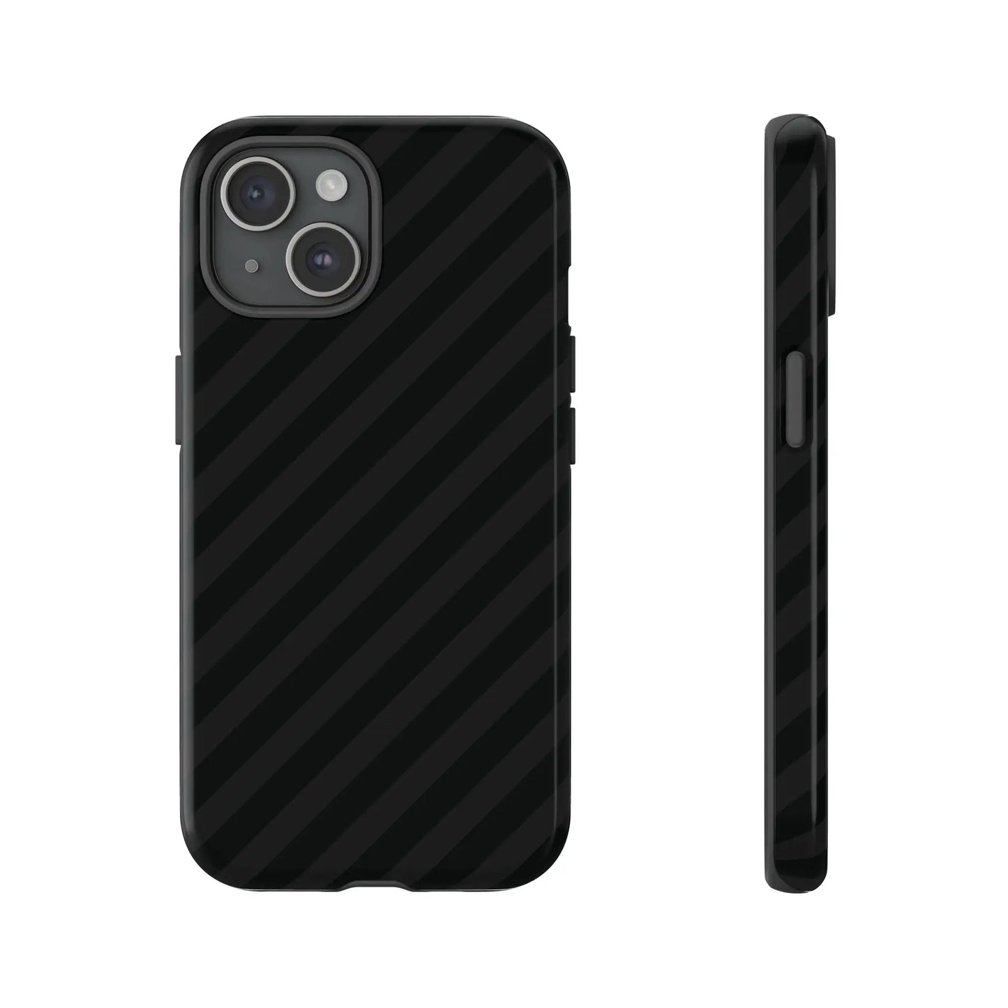 Black carbon fiber-patterned phone case with black diagonal pattern tough gloss finish shown from the back side