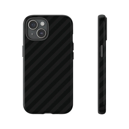 Black carbon fiber-patterned phone case with black diagonal pattern tough gloss finish shown from the back side