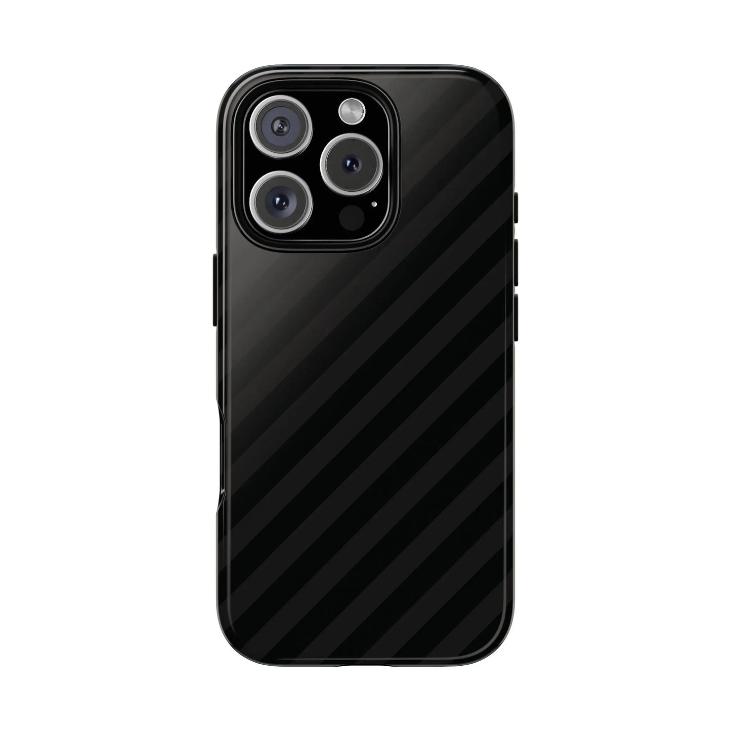 Black diagonal pattern tough gloss phone case with a glossy finish shown from the back for iphone samsung and google pixel