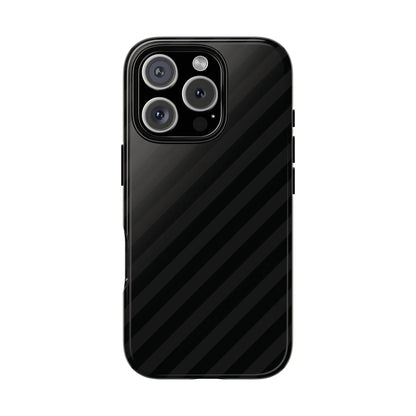 Black diagonal pattern tough gloss phone case with a glossy finish shown from the back for iphone samsung and google pixel