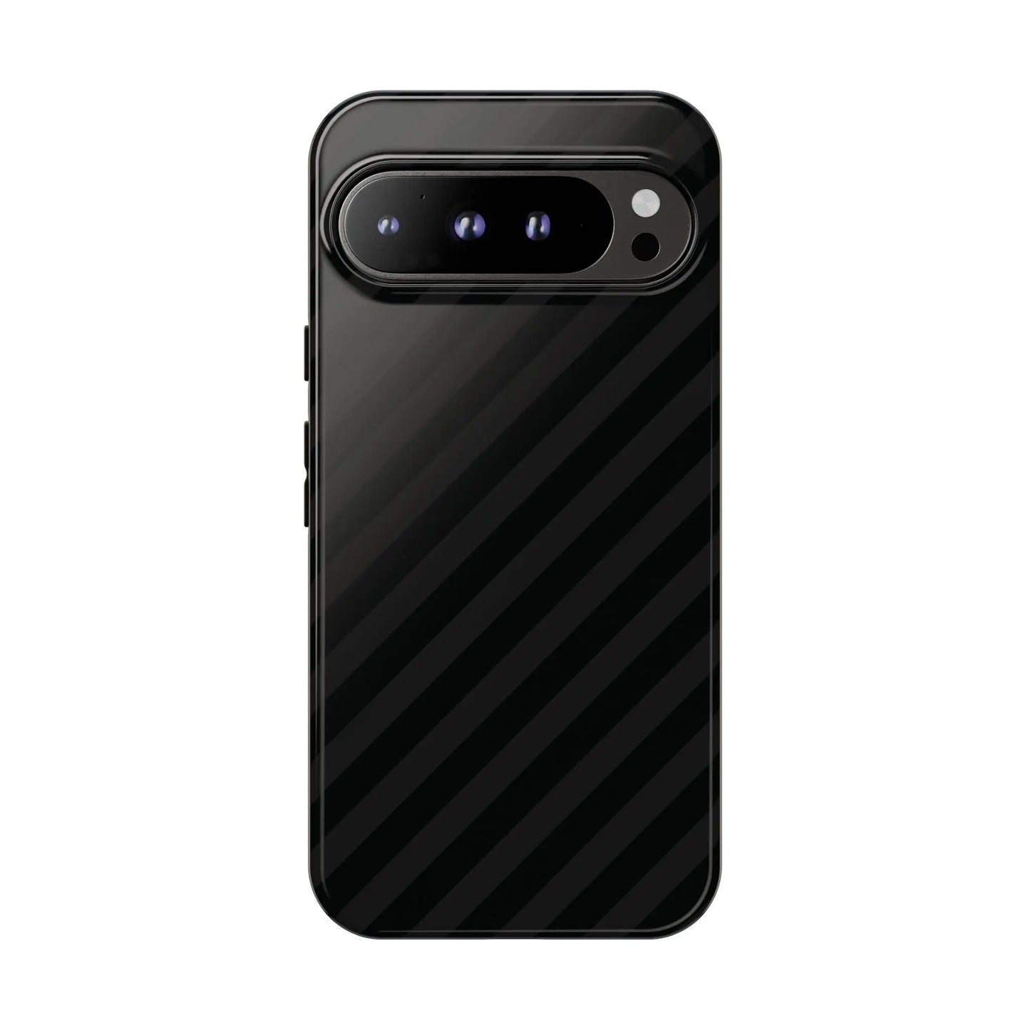 Black phone case with diagonal pattern tough gloss finish showing back side for iphone samsung and google pixel