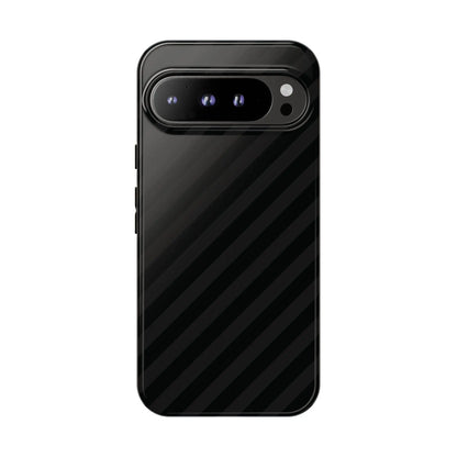 Black phone case with diagonal pattern tough gloss finish showing back side for iphone samsung and google pixel