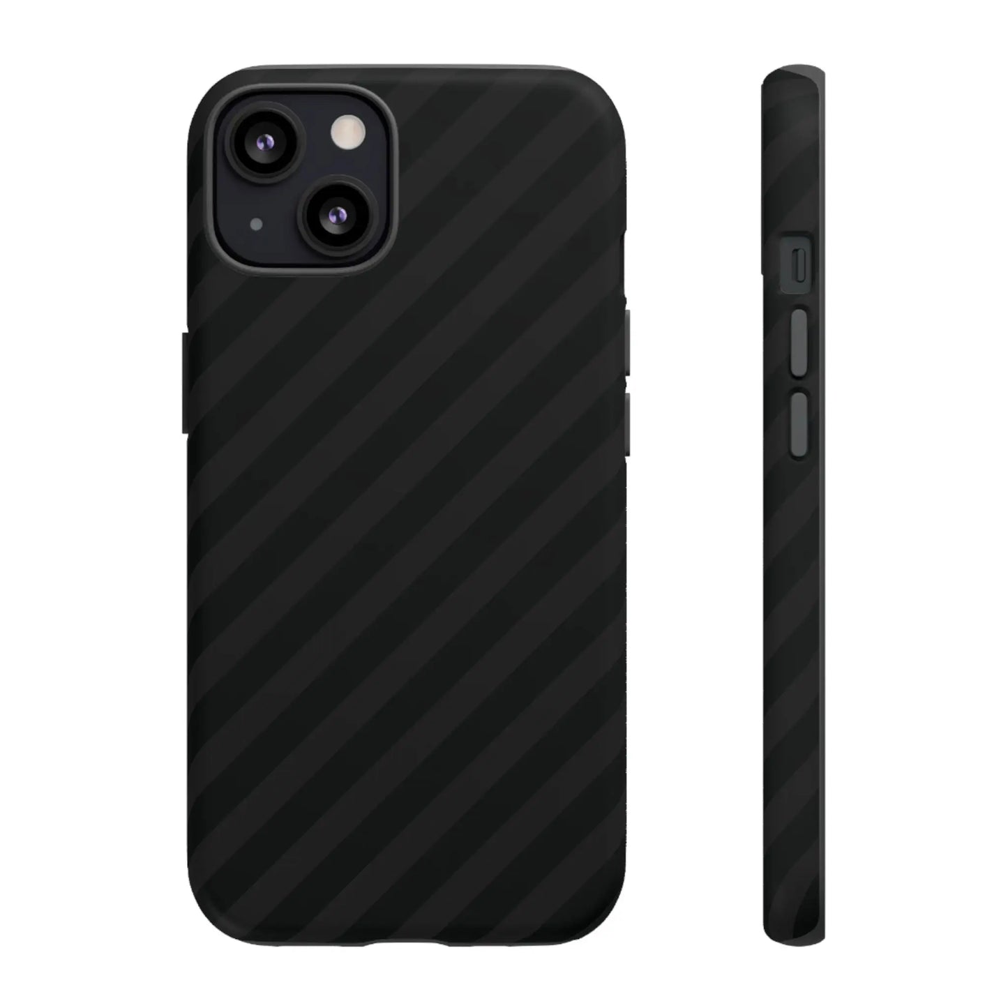 Back view of black diagonal pattern tough gloss phone case with sleek carbon-fiber-like texture for iphone samsung pixel